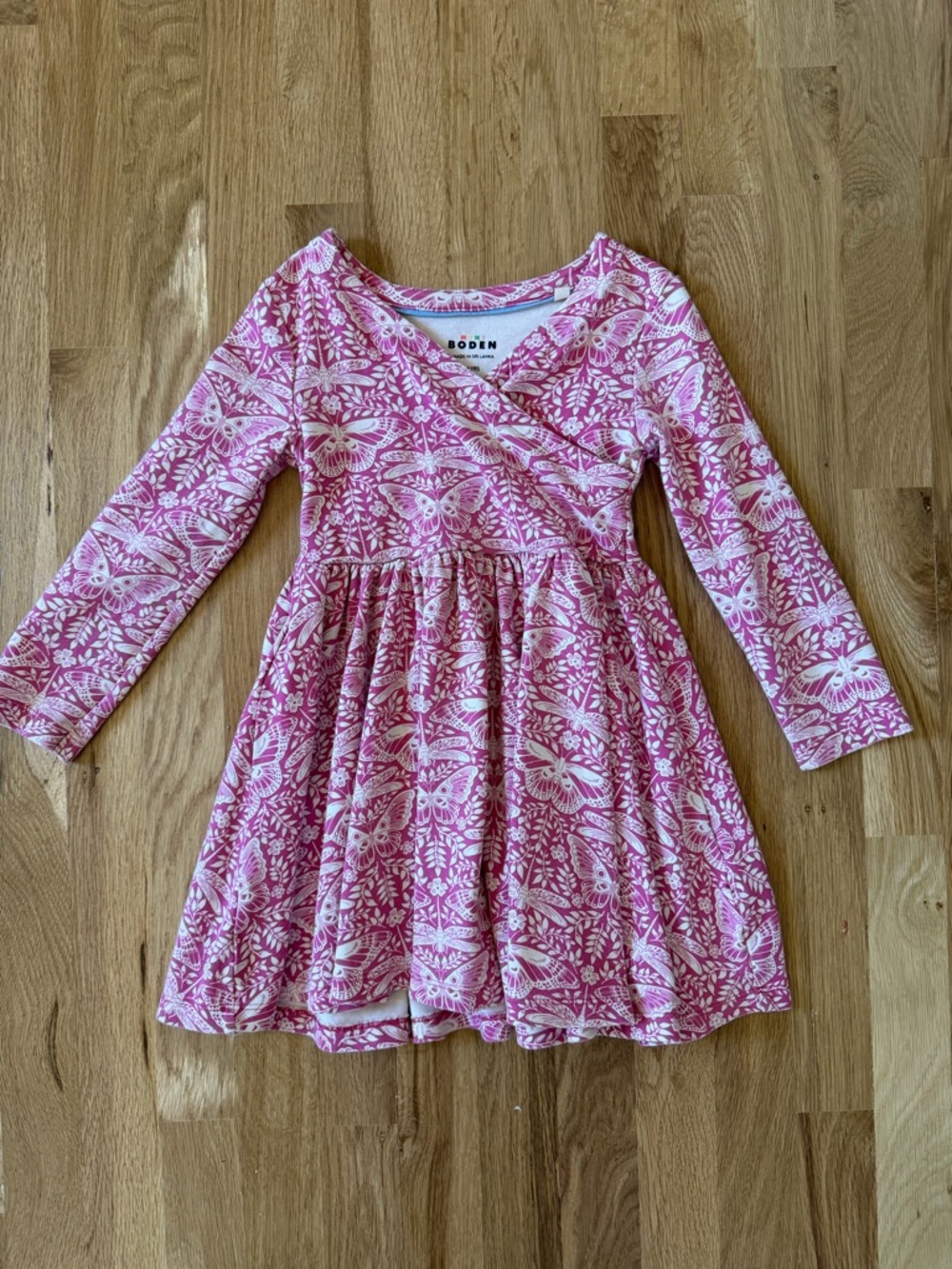 Mini Boden Pink Floral Wrap-Style Long Sleeve Dress